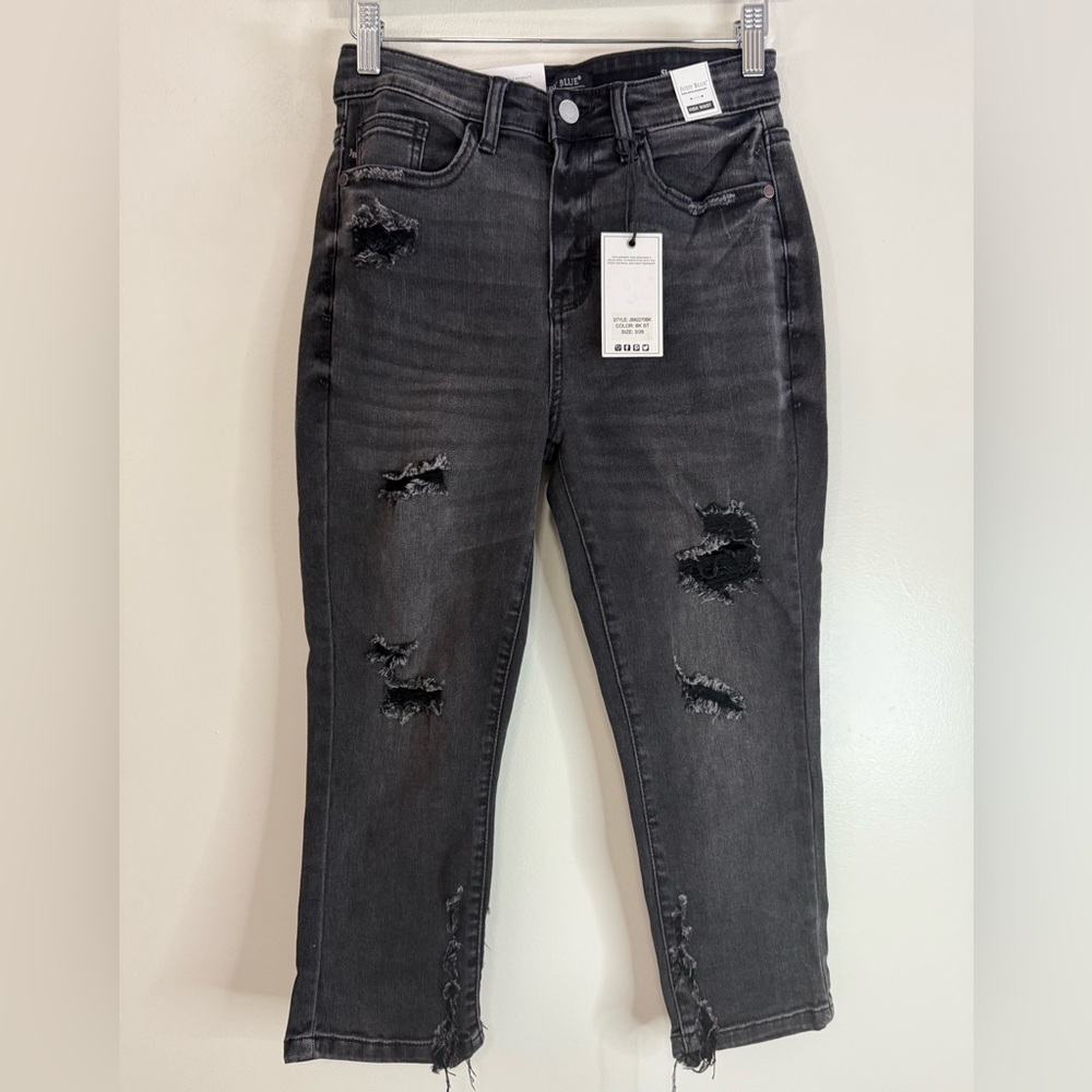 Judy Blue NWT Distressed Black cropped denim jean skinny fit highwaist size 3/26